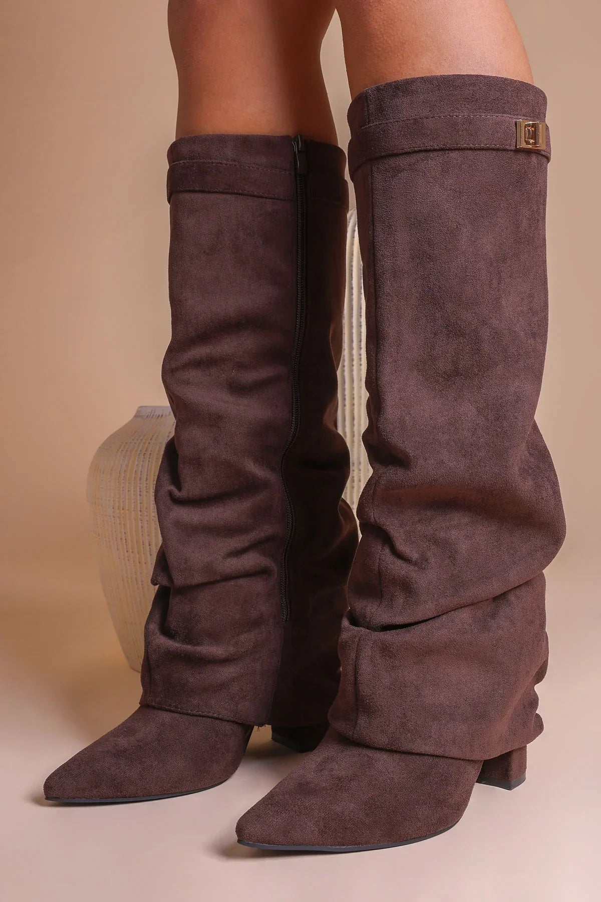 Bottes hautes en daim souple - Marron