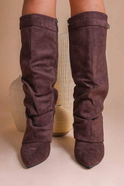Bottes hautes en daim souple - Marron