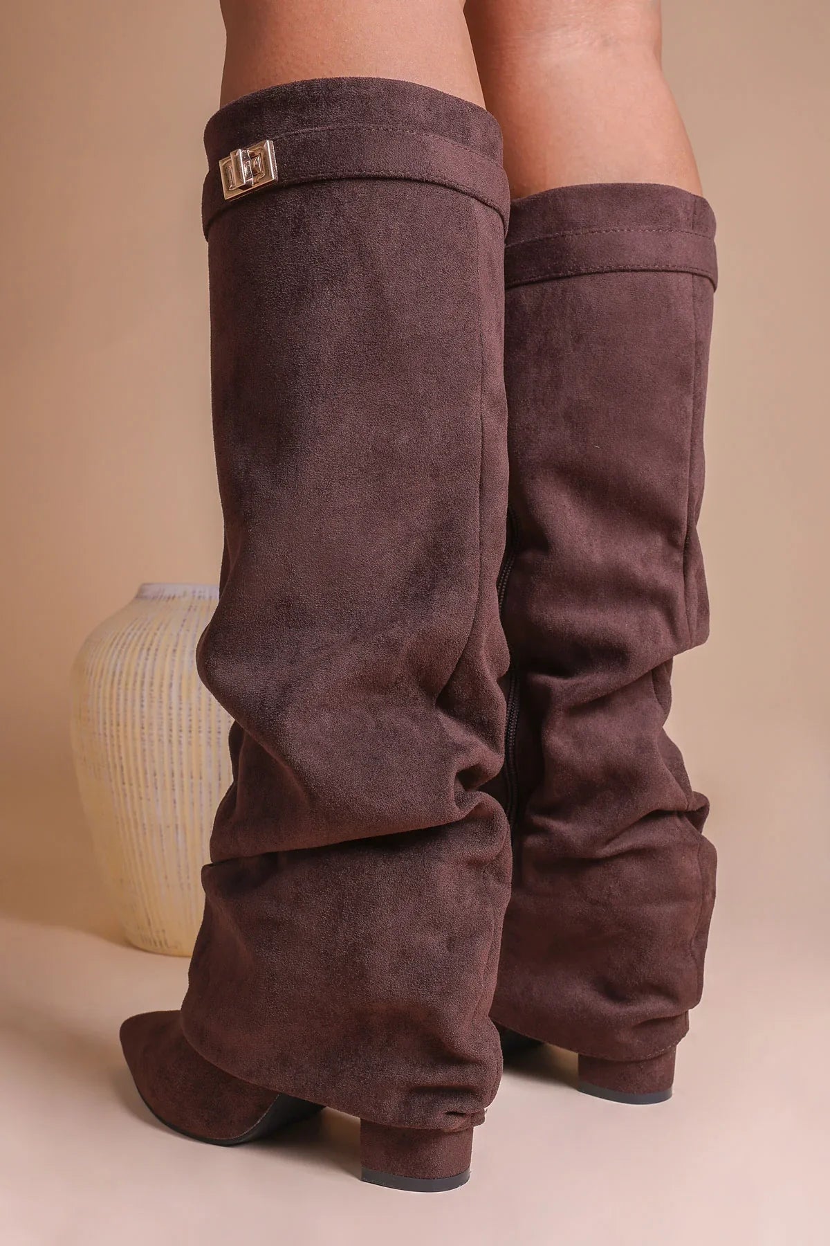 Bottes hautes en daim souple - Marron