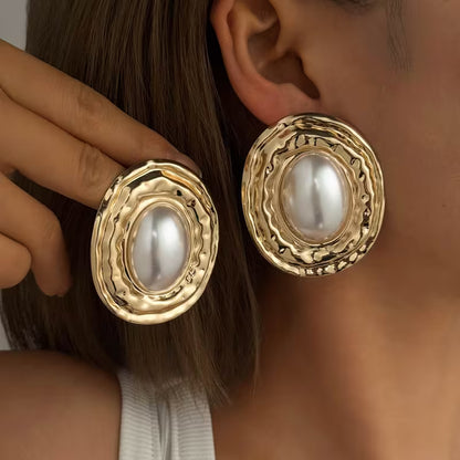 Boucles D'oreilles Chics Ovales Irrégulières en Fausses Perles