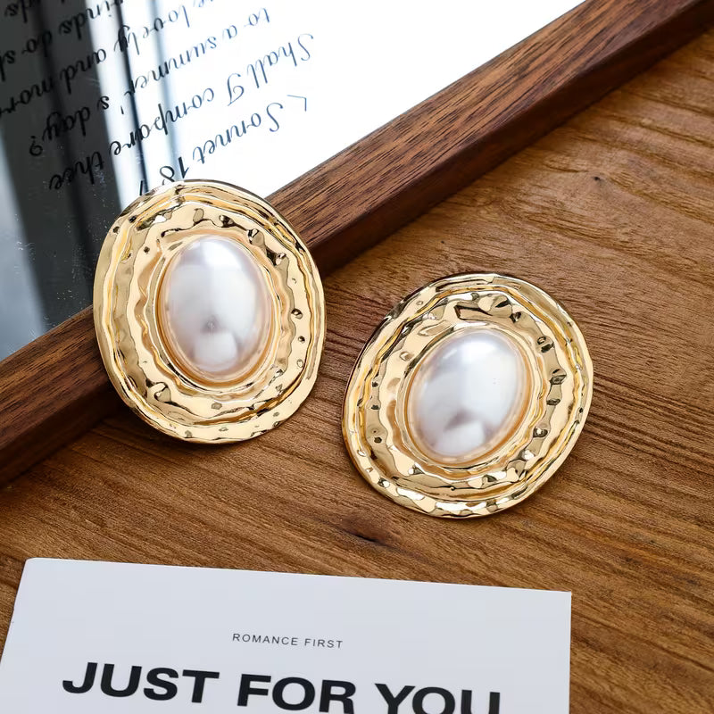 Boucles D'oreilles Chics Ovales Irrégulières en Fausses Perles