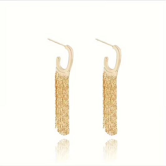 Luxury Gold Geometric Tassel Earrings 